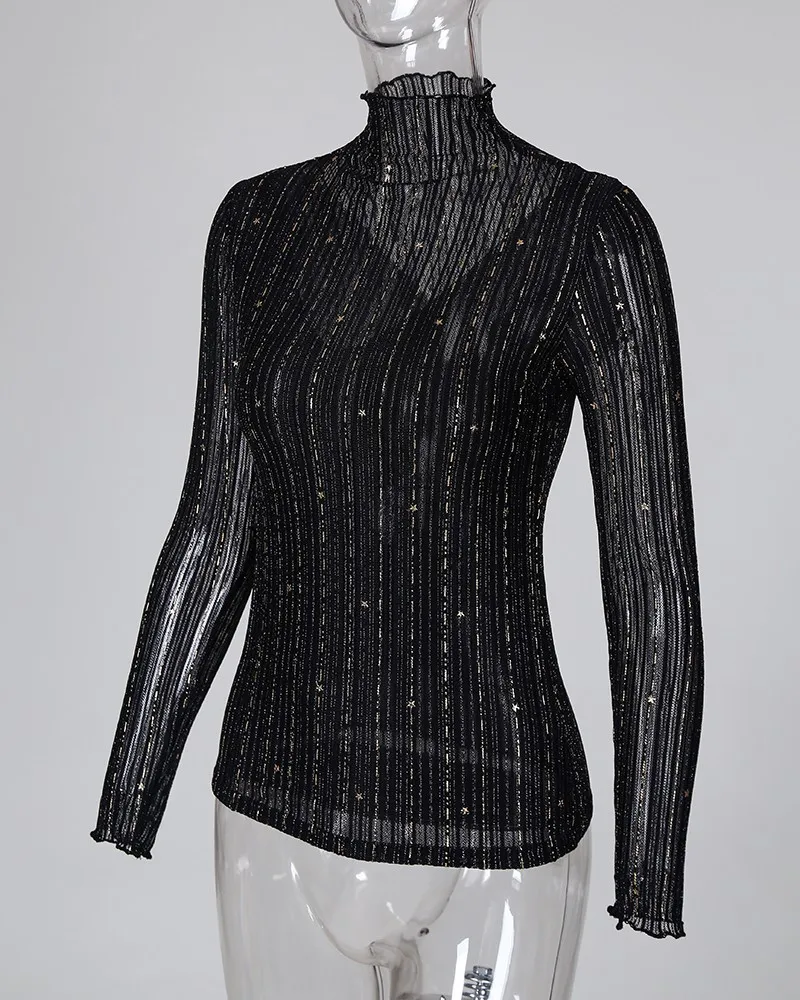 Блестящая сетчатая Повседневная Блузка с ложным воротником повседневный