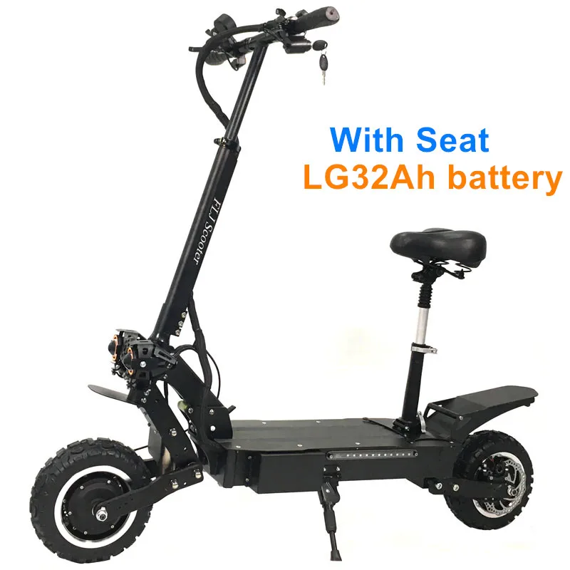 FLJ T112 5600 Вт двухмоторный электрический скутер с 11 дюймовыми внедорожными шинами, мощный лучший самокат, электровелосипед, скутер на ховерборде - Цвет: LG32Ah  with seat