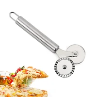 1pcs stainless steel pizza cutter double roller pizza knife cutter pastry pasta dough crimper kitchen pizza tools
