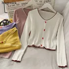 Свитер женский с V-образным вырезом, облегающий хлопковый свитер на пуговицах в Корейском стиле, свитер с длинным рукавом в винтажном французском стиле, одежда для офиса, осень 12273
