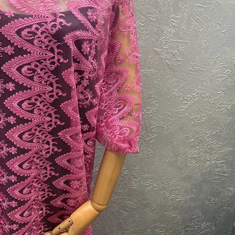 

Houseofsd 2021 Latest Elegant Muslim Boubou Long Dress Free Size Pink Lace Abaya With Inner And Hijab African Dresses For Women