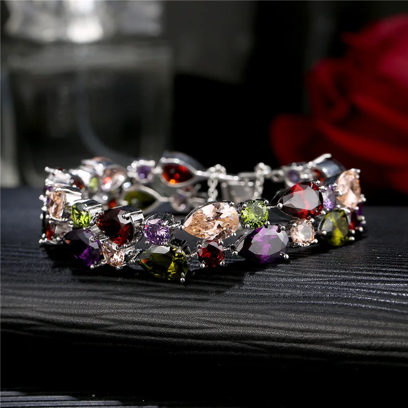 

2021 New 17cm Luxury Rose Color Multi Color Stone Bracelet For Women Anniversary Gift Jewelry Wholesale Valentine's Day S5771