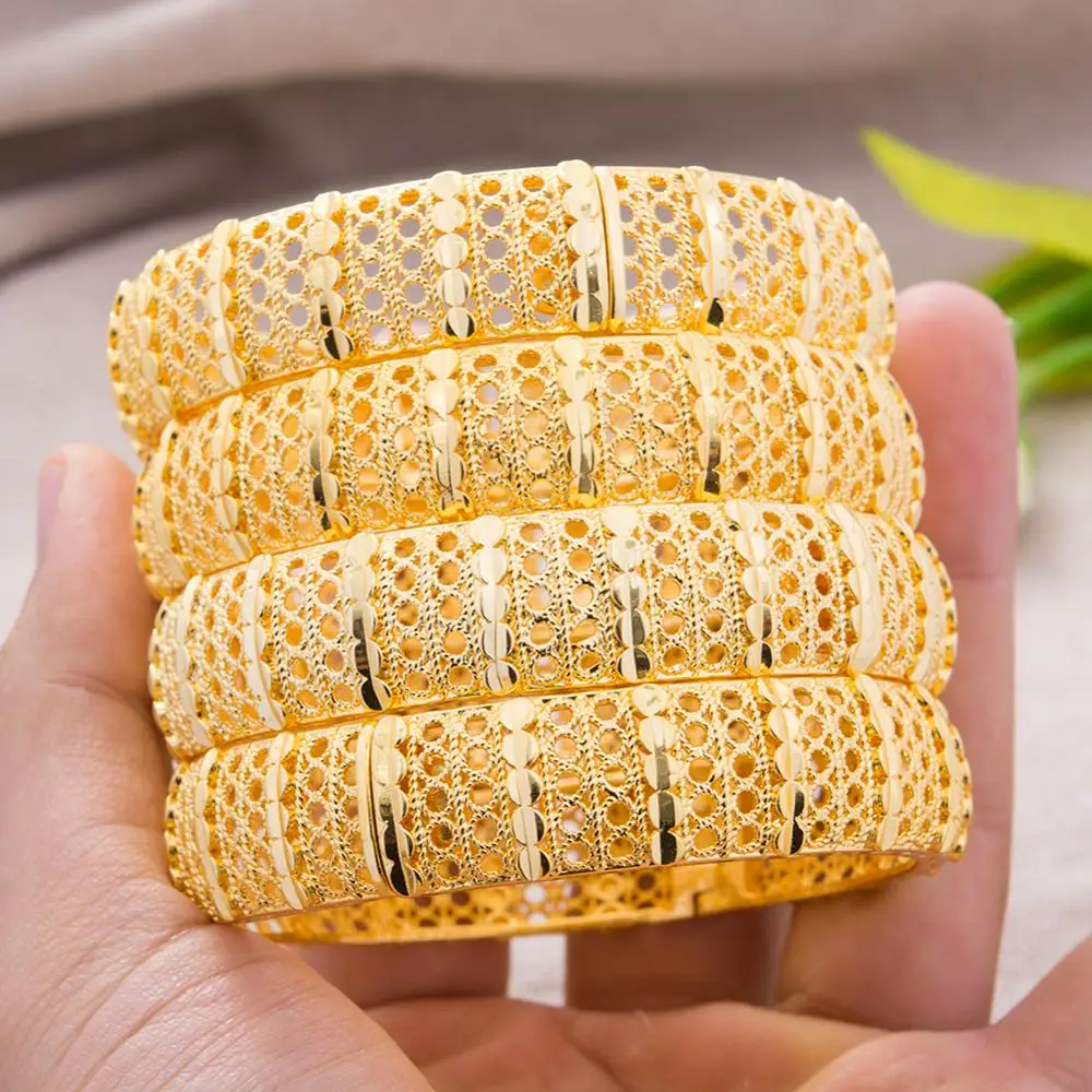

4Pcs/Lot Bangles 24K Ethiopian Arabia Gold Color for women Girl indian dubai African wedding Bangls Bracelet Party bridal Gift