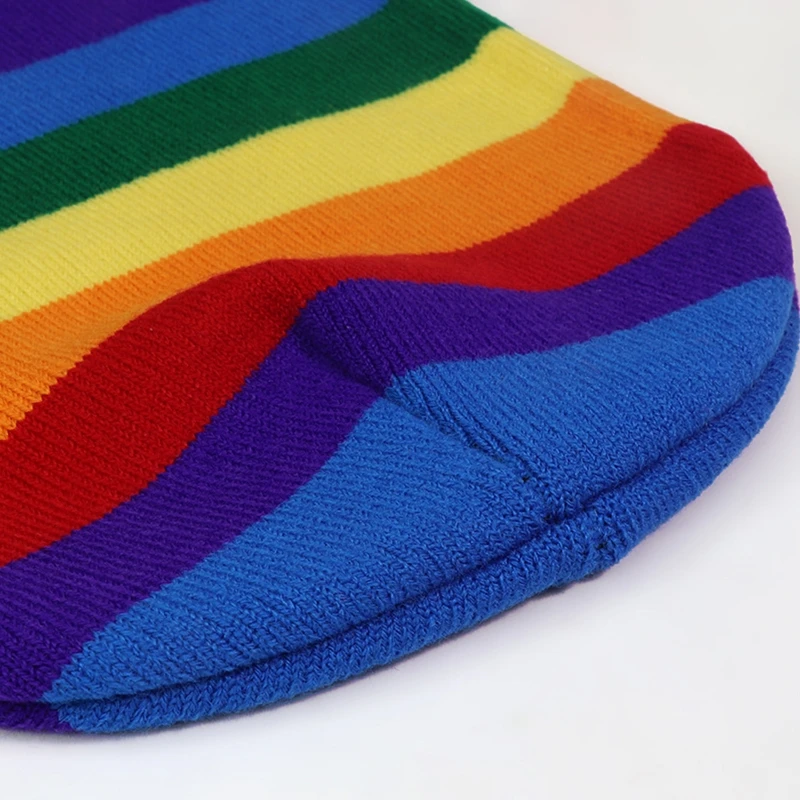 

Unisex Winter Warm Rainbow Striped Knit Beanie Hat Double Layer Skiing Skull Cap