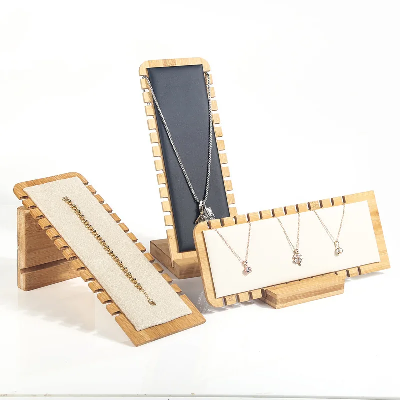 Fashion Necklace Display Stand Solid Bamboo Wood Jewelry Handing Organizer Necklace Showcase Holder Pendant Jewelry Display