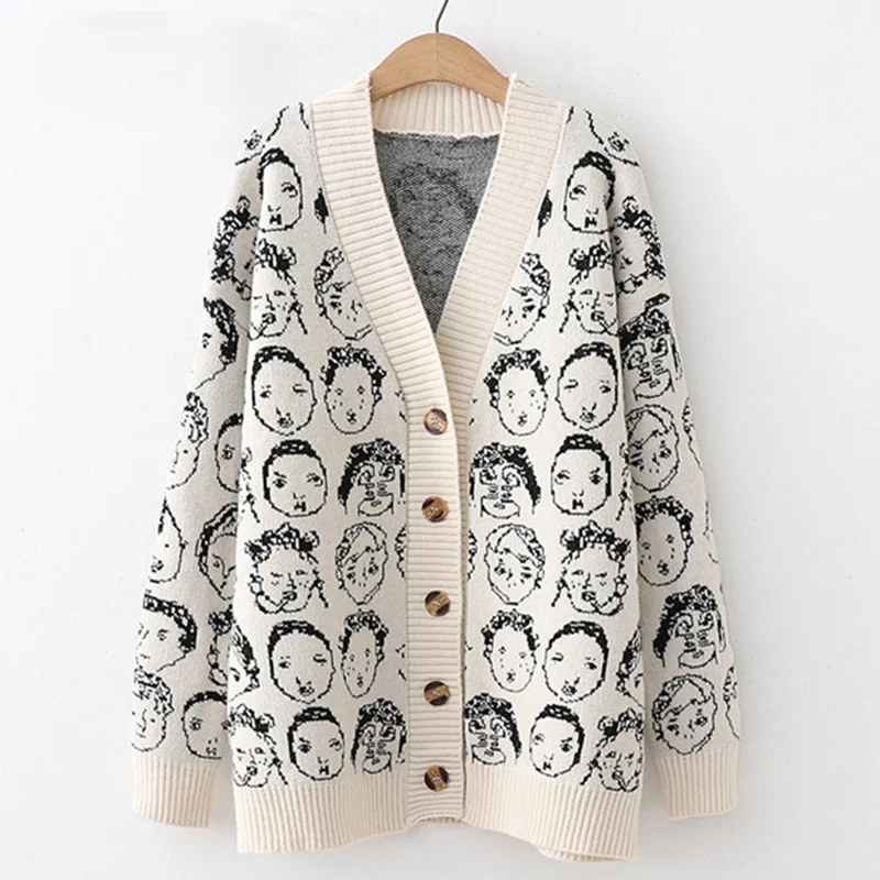 

Herfst Winter Nieuwe Comic V-hals Vest Vrouwelijke Jas 2021 Knitwear Trui Jas Casual Knit Jacket Trui Voor Vrouwen