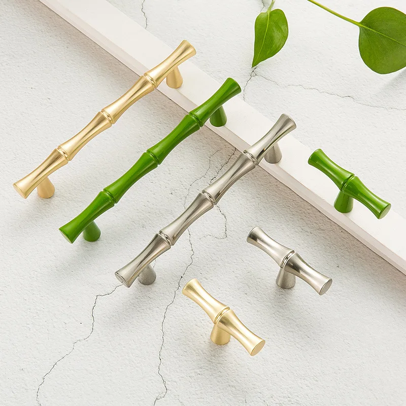 

Bamboo Design Handles Zinc Alloy Cabinet Knobs and Gold Door Handle Kitchen Furniture Plant Shape Door Hardware Drawer Pulls