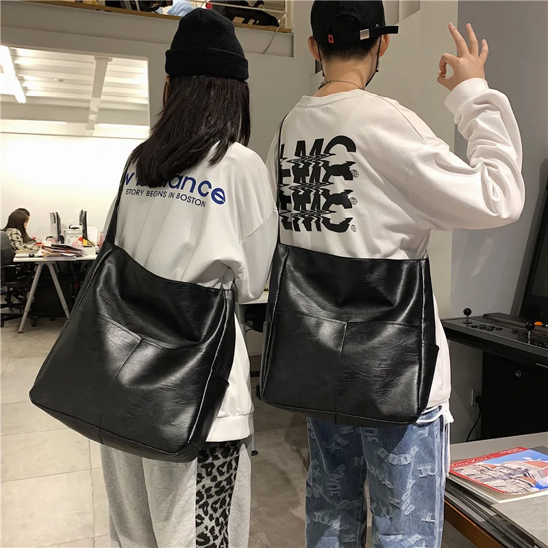 

Hip-hop Simple PU Waterproof Women's Shoulder Bag Korean Men's Messenger Bag for Men Bags for Women