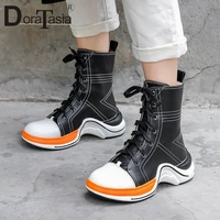 doratasia classic girl round toe shoelace chunky mid calf boots casual daily boots women leisure brand sewing shoes woman