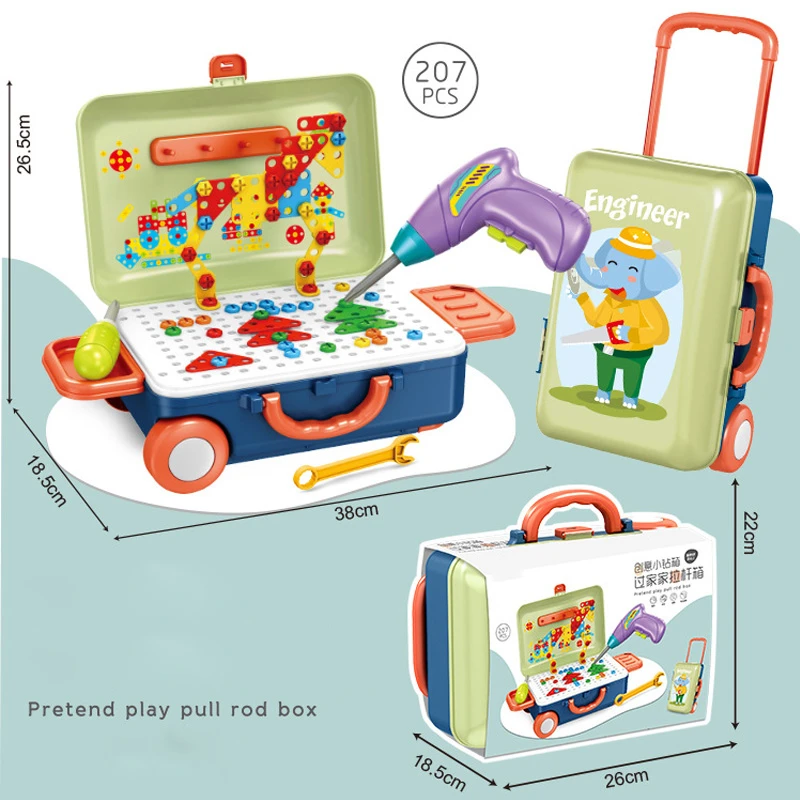 Juego de tornillos de perforaci&oacute;n el&eacute;ctrica para ni&ntilde;os, 207 piezas, rompecabezas de mosaico 3D, juguetes de bloques de construcci&oacute;n, juguetes educativos DIY para desmontar-5
