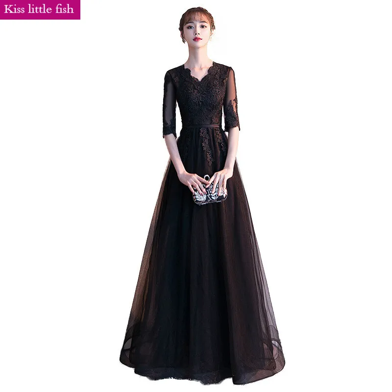 Бесплатная доставка Дешевые Черные Длинные платья для выпускного вечера