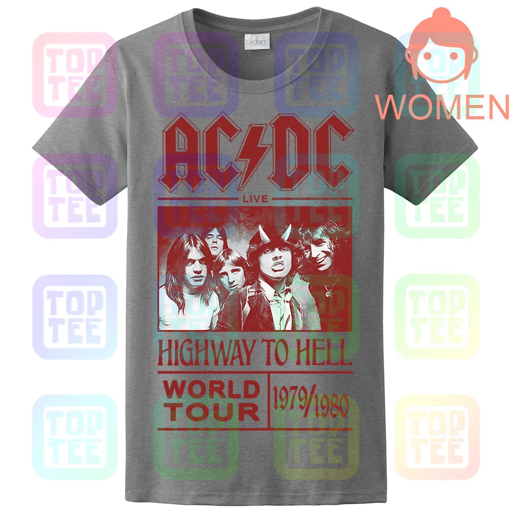 WOMEN-GRAY AC/DC Футболка Highway To Hell World Tour 1979/1980 все размеры официальный логотип - Цвет: WOMEN-GRAY