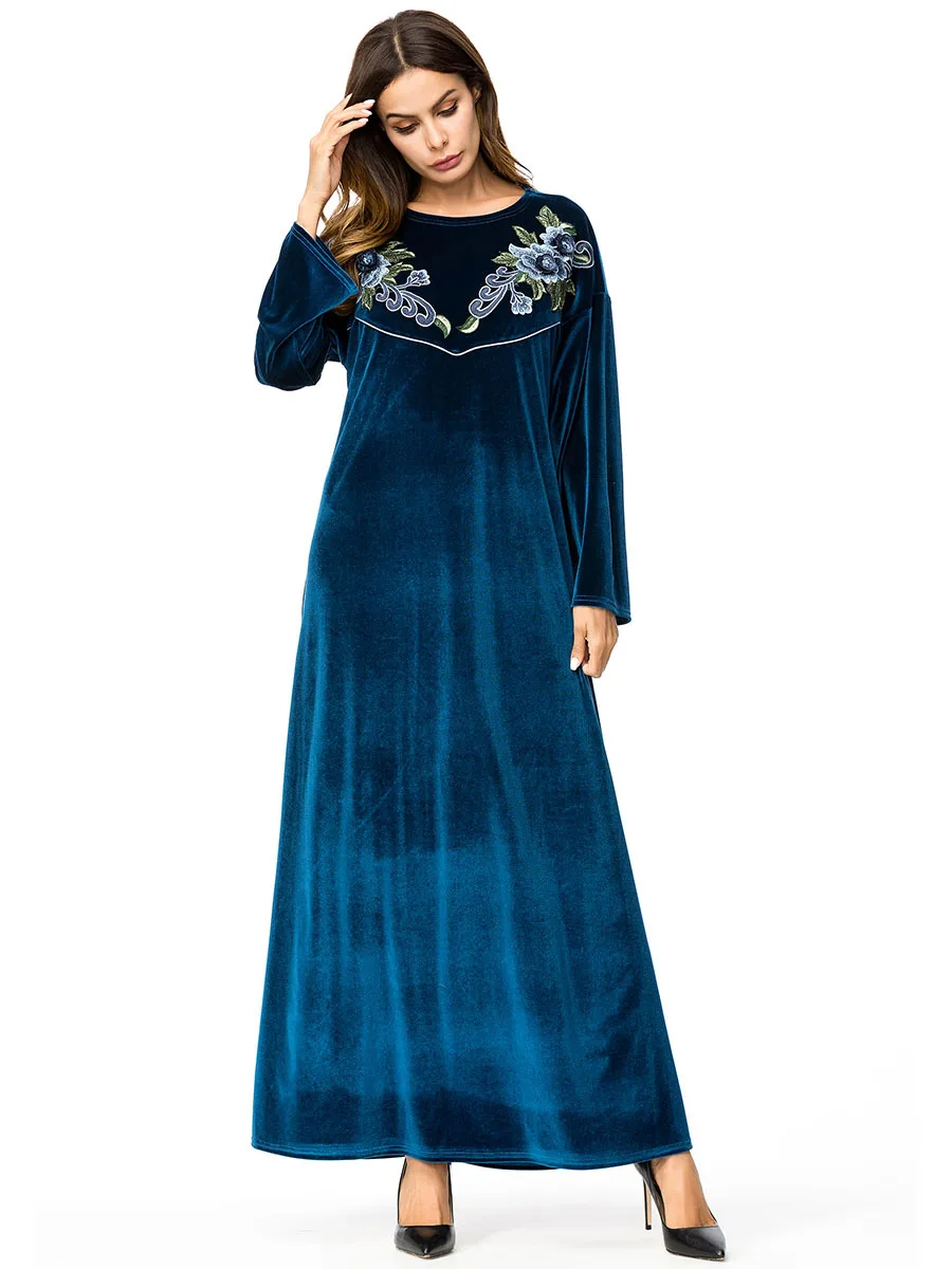Abaya турецкое осенне зимнее корейское кашемировое платье с ручной вышивкой модная