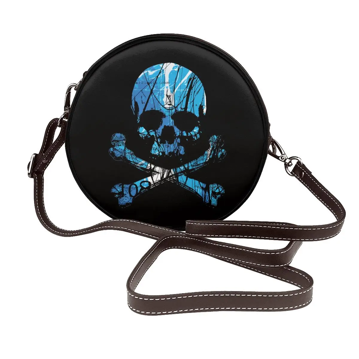 

BLUE SKULL Shoulder Bag Skeleton Head Stylish Leather Travel Round Bag Student Fashion Purse