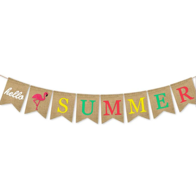 

Hello Summer Гавайская тема, баннер из льна в виде ананаса, фламинго, гирлянда, баннер, кактус, воздушный шар для украшения дня рождения, свадьбы
