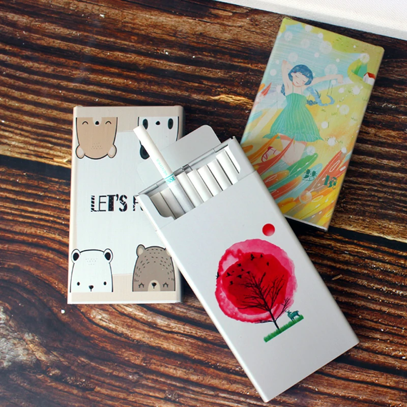 Милый маленький животных металл мода скользящая тонкая сигарета чехол Коробка