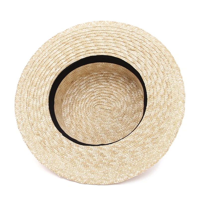 

Pink Blue Ribbon Fashion Straw Hat Flat Brim Elegant Ladies Summer Round Sun Hat Beach Hat For Women