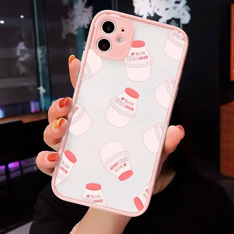 

Strawberry Banana Milk Drink Phone Case Matte Transparent for iPhone 7 8 11 12 s mini pro X XS XR MAX Plus cover funda