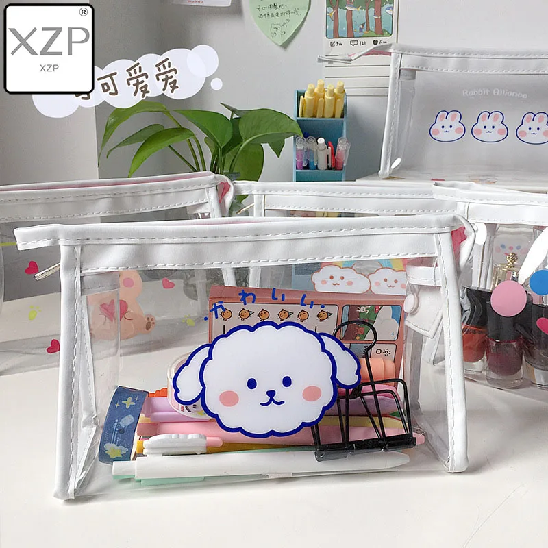 

XZP Cosmetic Bag Portable Waterproof Large-Capacity Toiletry Bag Transparent Cute 2021 Ins Cartoon Pvc Girl Bathroom Supplies
