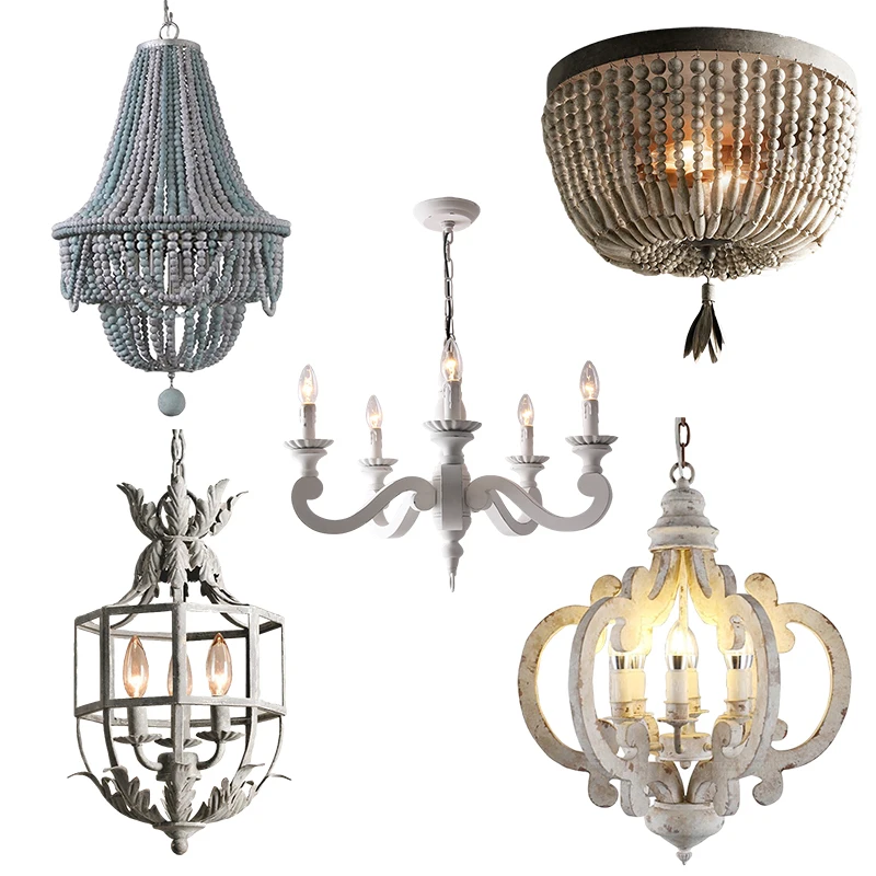 Выдержанная белая деревянная люстра 6 огней фермерский дом Винтажный