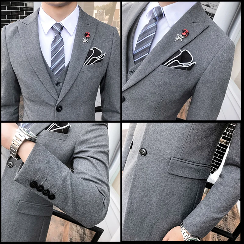 

Slim Fit Long Suit Men 2021 Spring Autumn Gray Black White Wedding Suits For Men High Quality Three Piece Prom Suit Man Q180