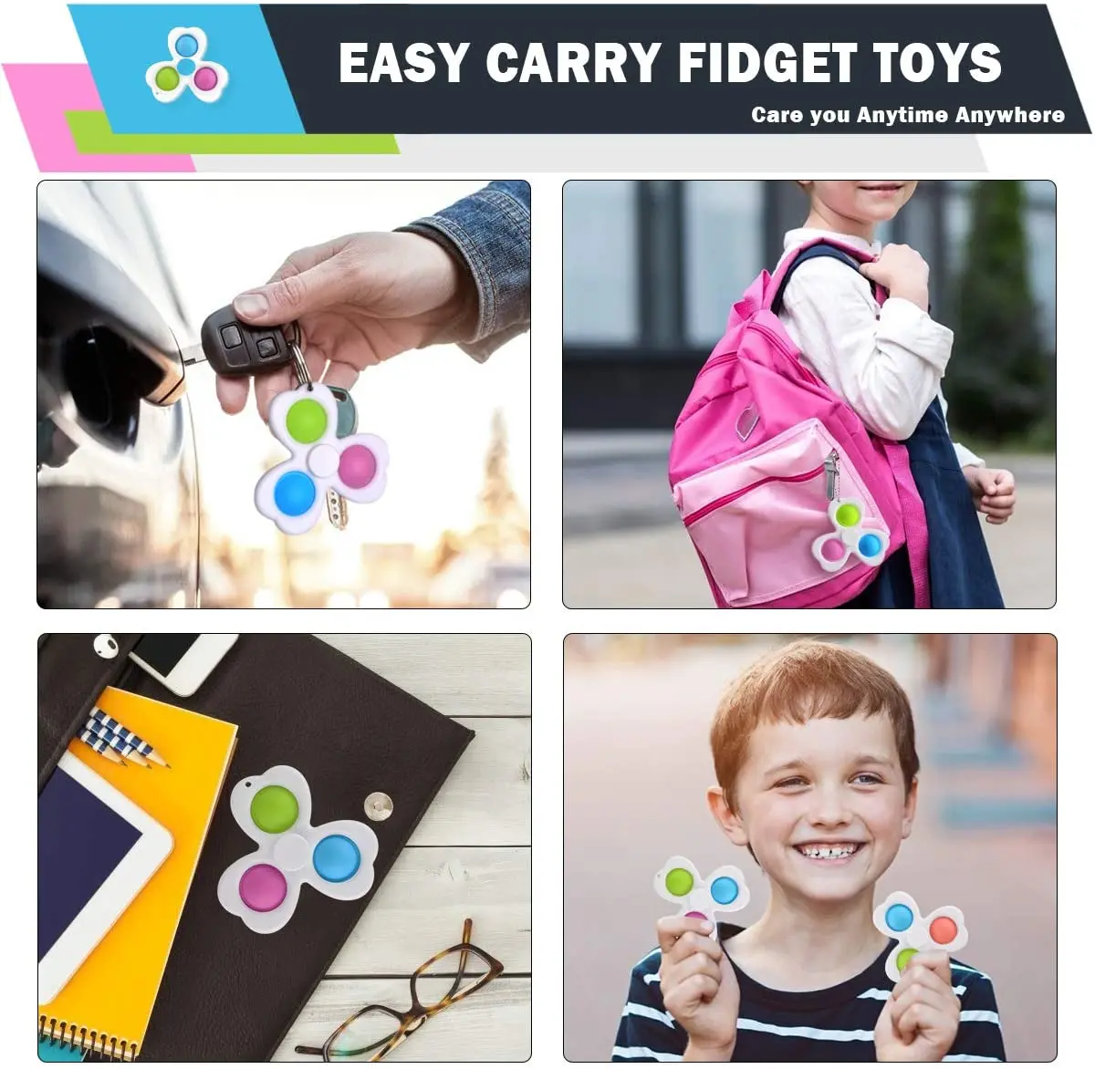 

Keychain Push Pop Bubble Sensory Fidget Toys for Kids Autism Stress Relief Spinner Fidget Hand Toys for Children Men Women