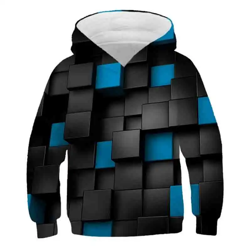 

3D children's hoodie creative plaid print round neck long sleeve top for boys and girls spring/fall casual wear