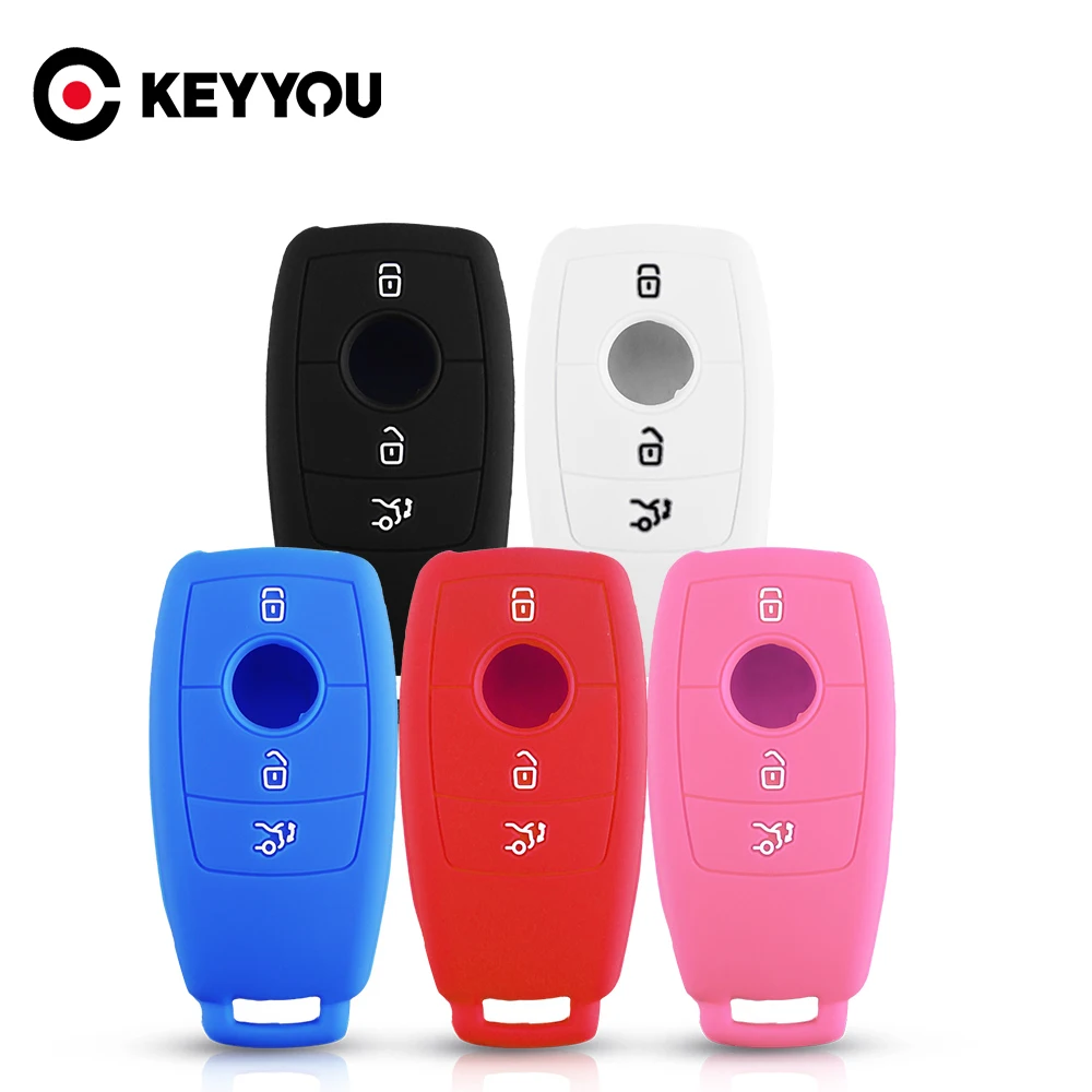 

KEYYOU For Mercedes Benz AMG Key 2017 E W213 Class Protector Case Skin Key Cover Fob Key Case 3 Buttons Silicone Car Key Case