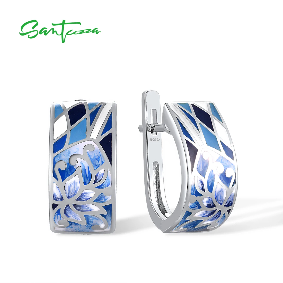 

SANTUZZA Genuine 925 Sterling Silver Earrings For Women Blue Flower Enamel Earrings Oriental Trendy Chic Fine Jewelry Handmade