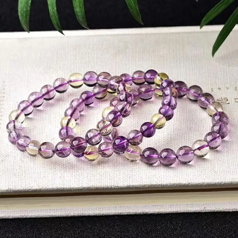 

Natural Ametrine Yellow Purple Bracelet Women Men 8mm Charms Gemstone Stretch Crystal Bracelet AAAAA