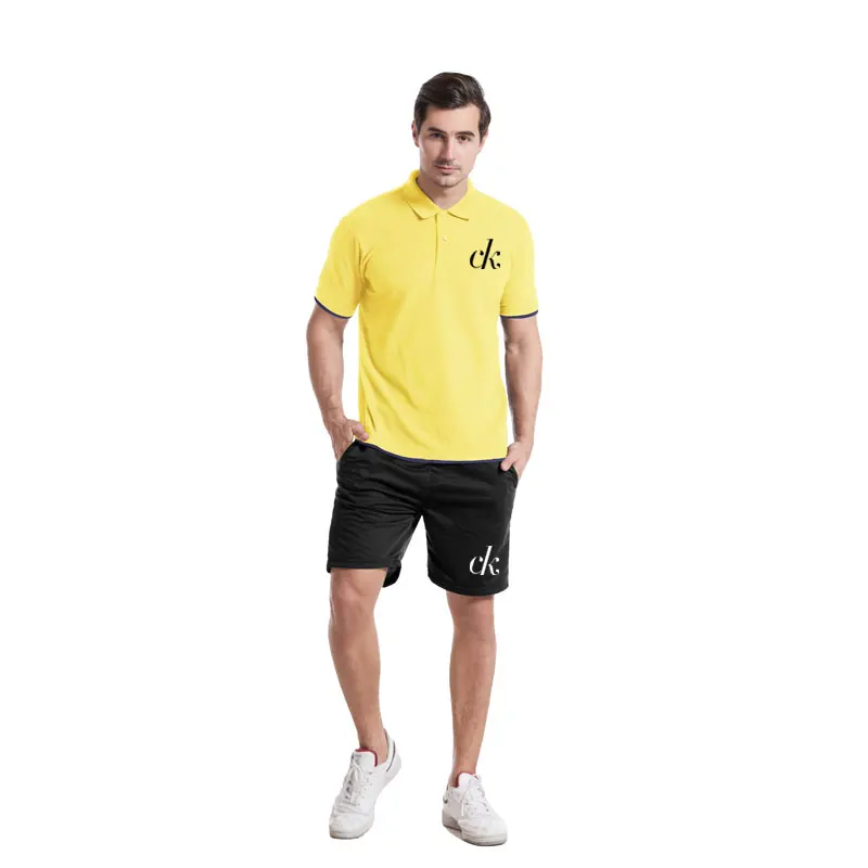 

Summer Men Trend Short Sleeve Business Polo Shirt Casual Loose Pure Cotton Lapel Sweatshirts+Sweatpants Two-piece Set Suit