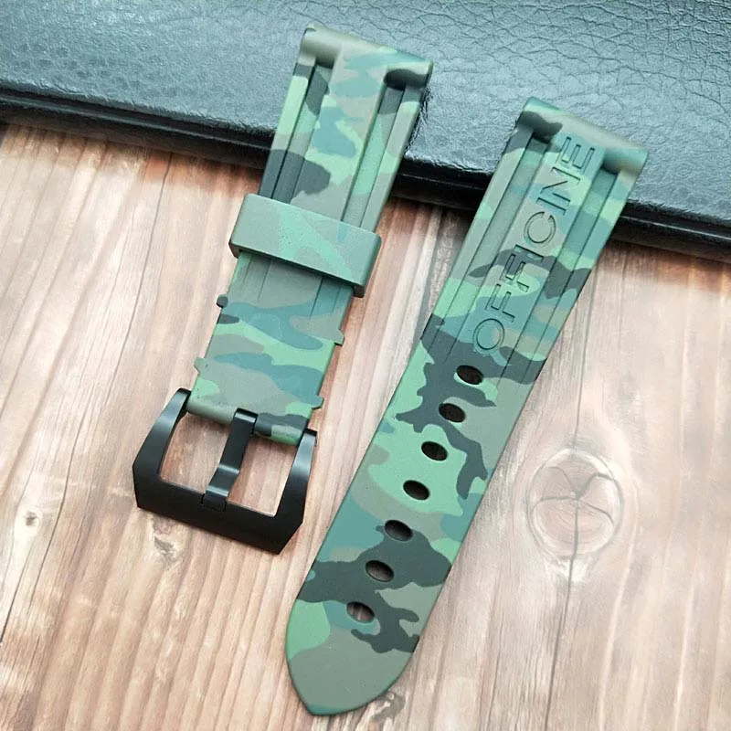 24camo green BLK 24 мм 26 мм черный белый оранжевый Камуфляж красный синий зеленый серый мягкий водостойкий резиновый ремешок для часов для panerai ремень, булавка, пряжка бесплатный инструмент - Цвет ремешка: 24camo green BLK