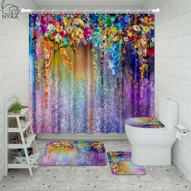 Водонепроницаемая занавеска для ванной Vixm с осенними листьями и цветами набор