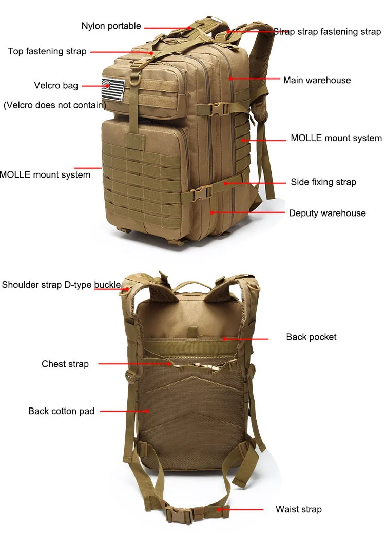 Большой Тактический Рюкзак армейский Molle Военная Сумка 50л открытый Кемпинг Рыбалка Охота рюкзак мужской водонепроницаемый камуфляж Mochila