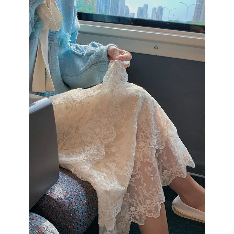 

Women Skirt Lace Cake Skirt for Women with High Waist and Thin Medium and Long A-line Skirt
