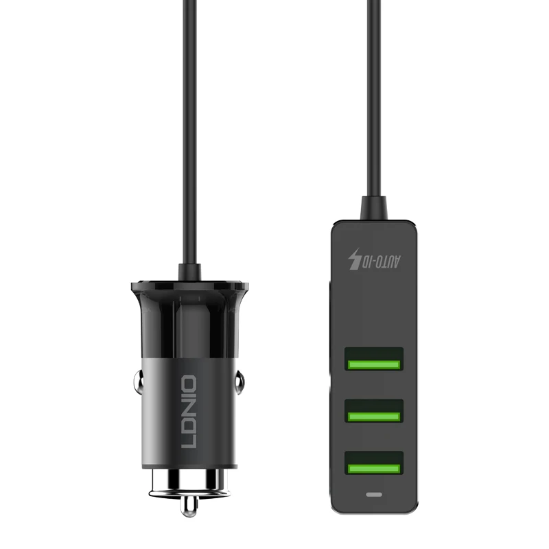 LDNIO USB Автомобильное зарядное устройство 4 порта быстрая QC3.0+ 2.4A+ 3.1A Универсальный USB быстрый адаптер с 120 см удлинитель Кабель для MPV автомобильный телефон