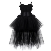 v neck girl tutu dress with tail solid color fluffy trailing tulle dresses for girls princess kids carnival halloween costumes