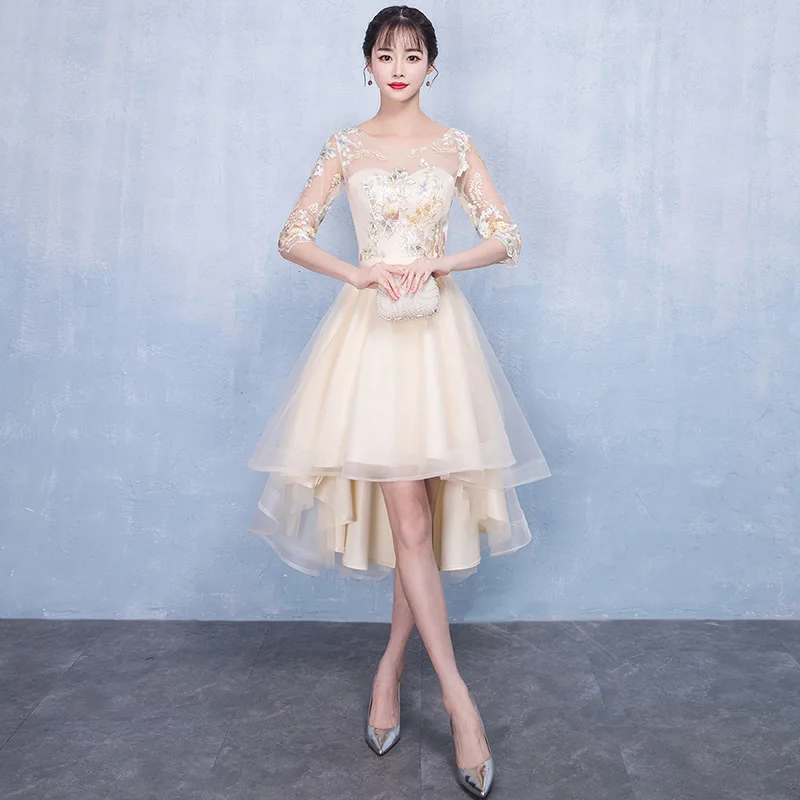 Женское вечернее платье цвета шампанского с круглым вырезом | Женская одежда