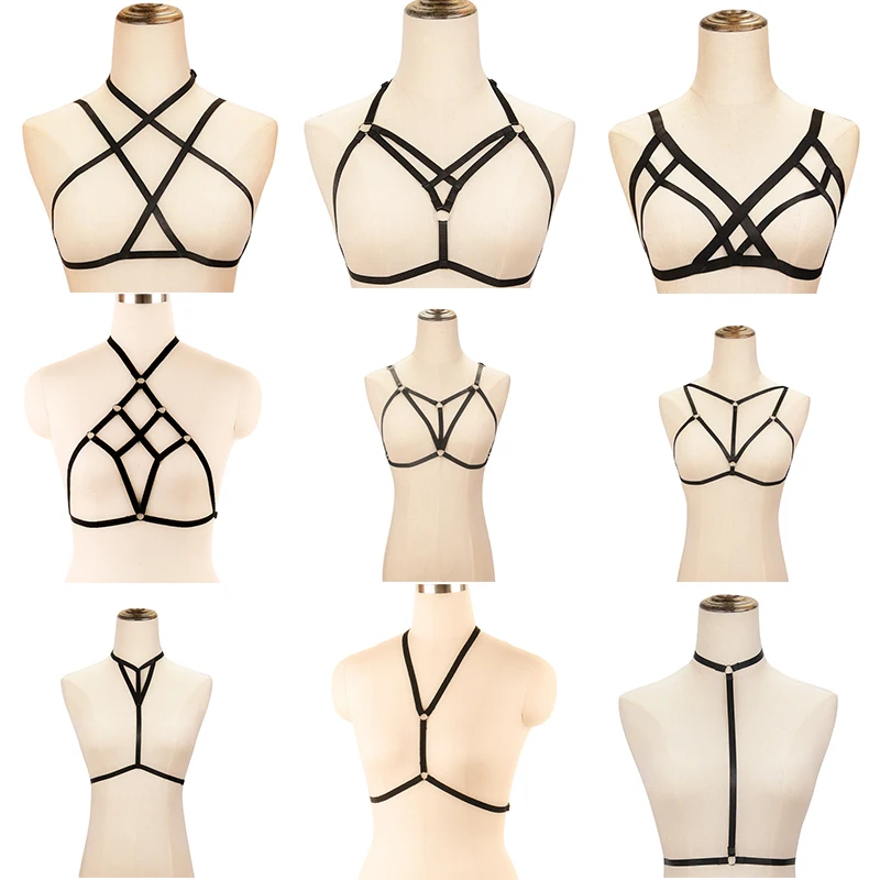 

Punk Polyester Body Harness Cage Bralette 90s Fetish Tops Bondage Harness Harajuku Sexy Lingerie Women Harness Bodysuit Costume