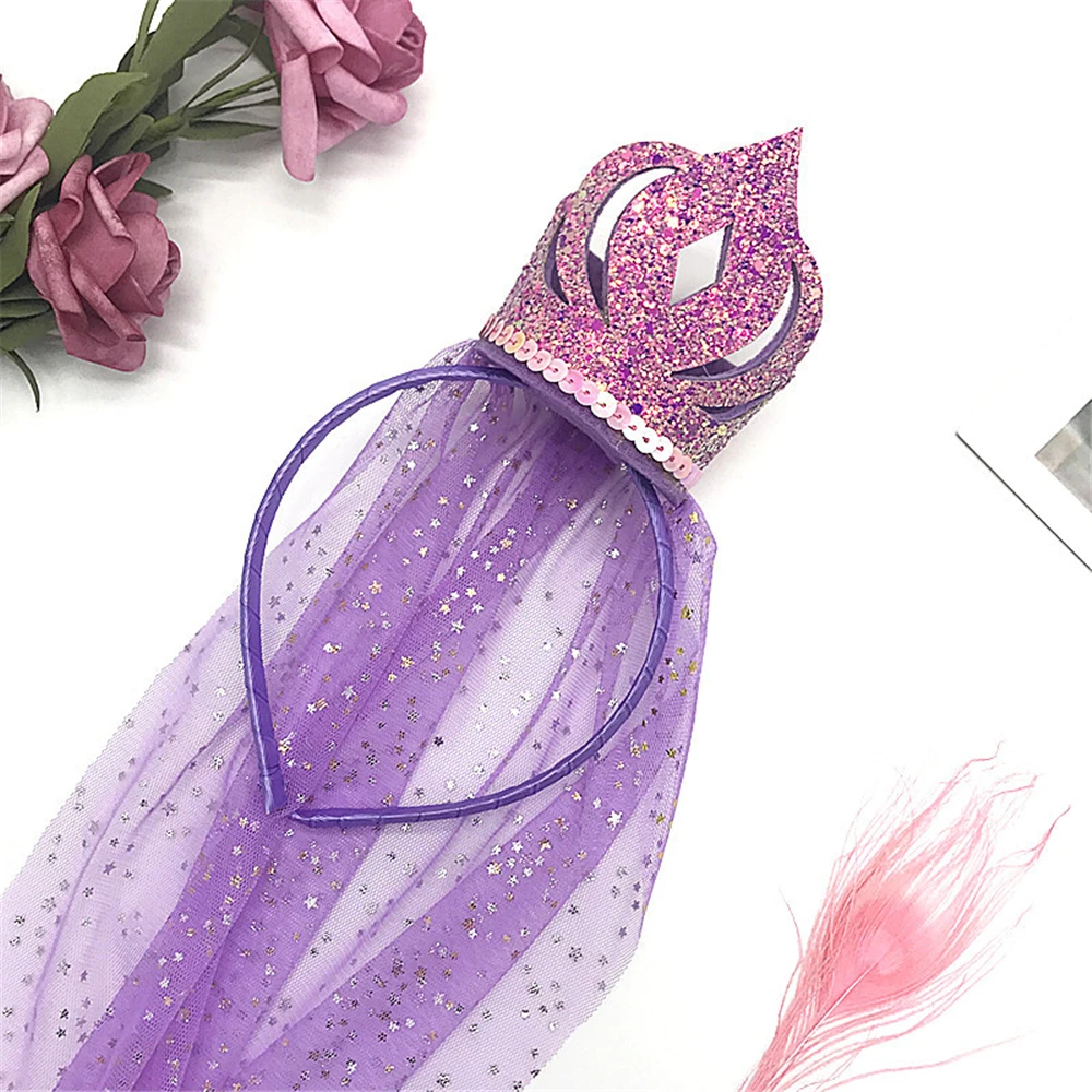 

Cute Girl's Crown Long Veil Hairband, Baby Girl Princess Flower Bridal Veils crown Garland Party Ice Headband Tulle Hairband