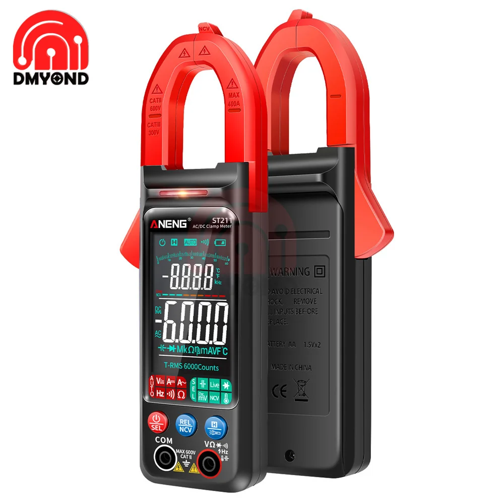 

ANENG ST211 ST212 Digital Clamp Meter NCV Ohm Test 6000 Counts Multimeter DC/AC Voltage Current Tester Car Amp Hz Big Color Scr