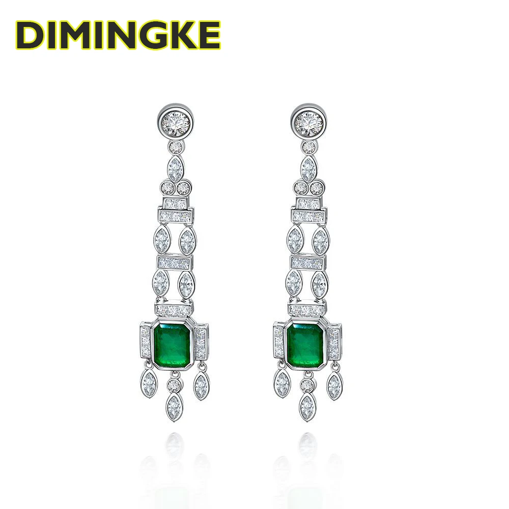 

DIMINGKE Fashion 8*10MM Emerald Earrings Woman S925 Sterling Silver Fine Jewelry Wedding Party Birthday Gift