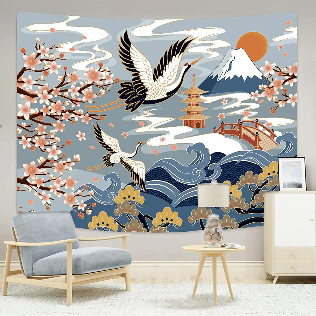 

Japanese Wave Tapestry, Ocean Sunset Sun Moon Tapestry, Great Wave Kanagawa Wall Tapestry Wall Hanging, Home Decorations