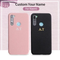 personalized luxury leather custom initial name phone cover for xiaomi mi 8 9 redmi note 7 8 pro shockproof shell back case