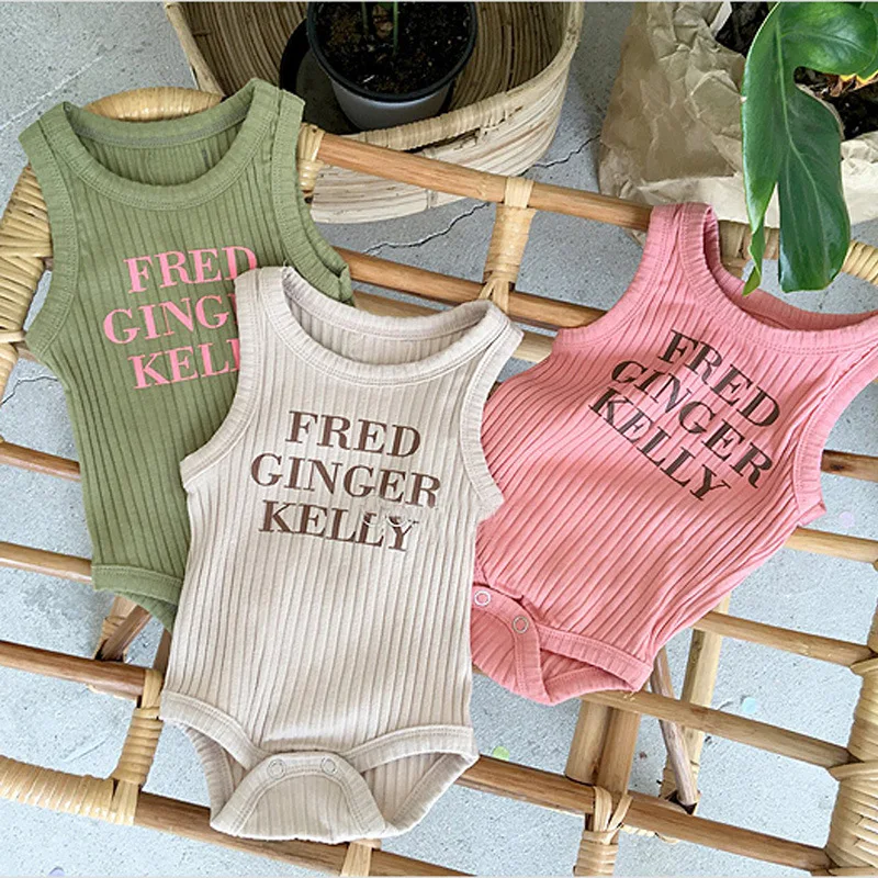 

2020 New Summer Baby Girls Boys Romper Sleeveless Ribbed Cotton Letter Printed Baby Girl Clothes Newborn Infant Baby Onesie