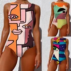 Женский купальник с принтом, слитный купальник с пуш-ап и открытой спиной, размера плюс