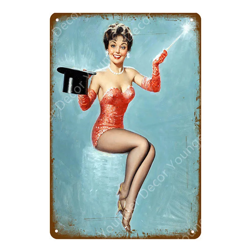 Lucky Pin Up Girl оловянные знаки сексуальная леди металлическая доска Настенный декор для бара паба клуба дома комнаты плакат ретро металлическая картина YA032
