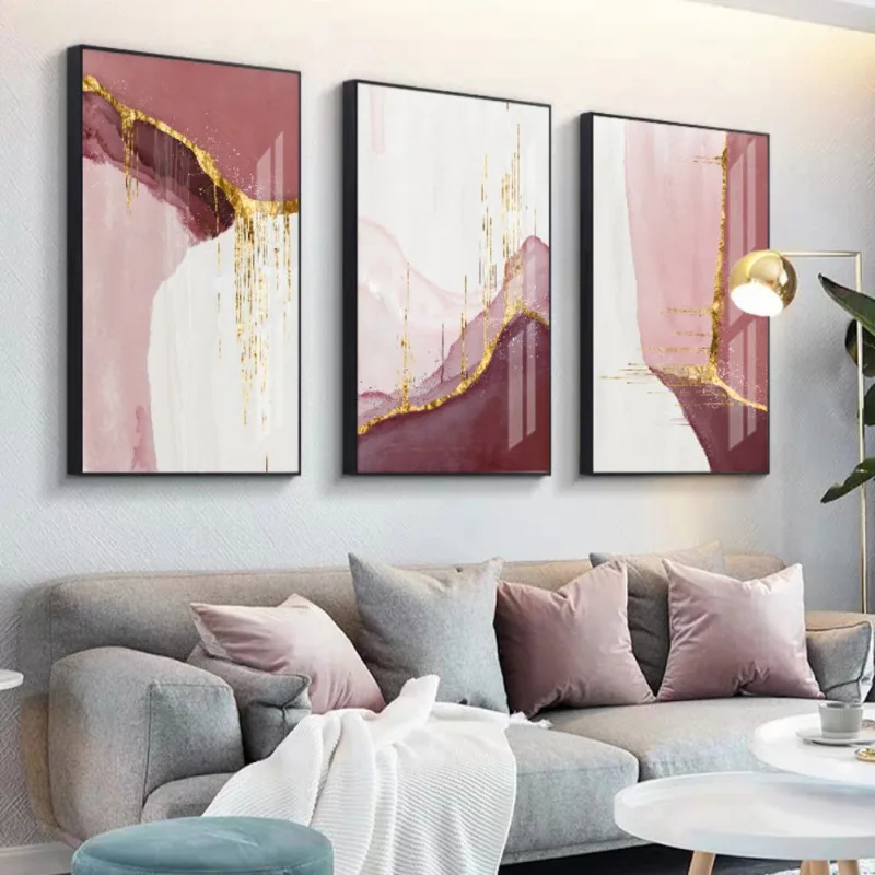 

Abstract Minimalist Golden Art Wall Picture For Girl Bedroom Home Decor Aesthetic Pink Red Purple Color Block Canvas Poster