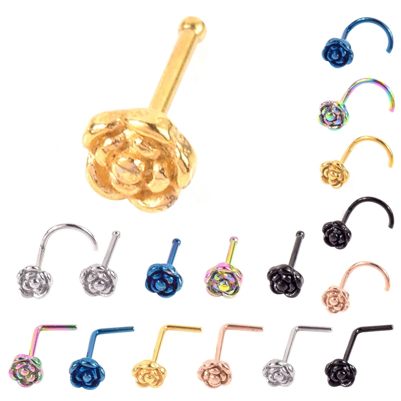 

Nose Rings 18G Rose Flower Nose Hoop Stud Piercings Screw 316L Stainless Steel Body Piercing Jewelry for Women