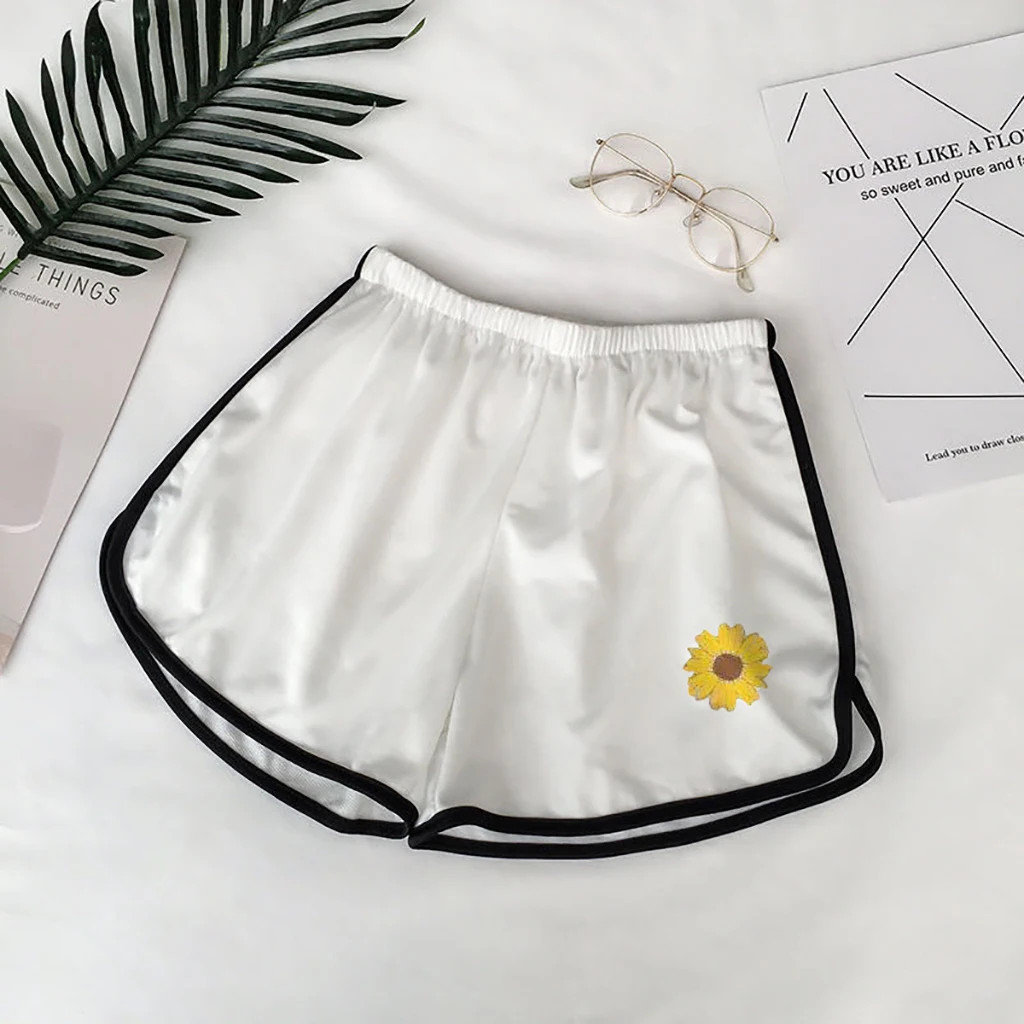 

2021 SummerNew Women High Waist Stretch Waist Daisy Sports Shorts Girls Yoga Card Running Walking Shorts